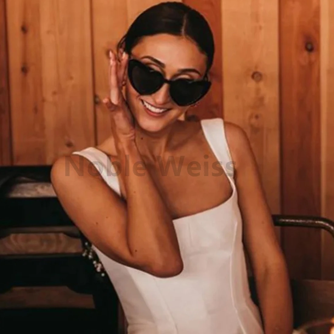 Elegant Square Wedding Dresses for Women Sleeveless  A-Line Simple Satin Bridal Gown Customized image 3