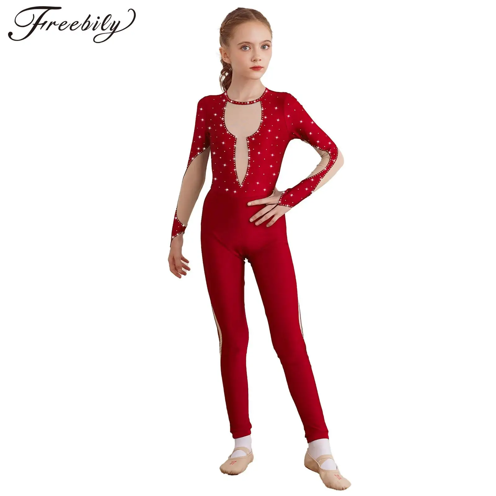 Kids Girls Shiny Gymnastics Unitard Ballet Dance Bodysuit Jumpsuit Sparkle Figure Ice Skating Costumes Performance Dancewear