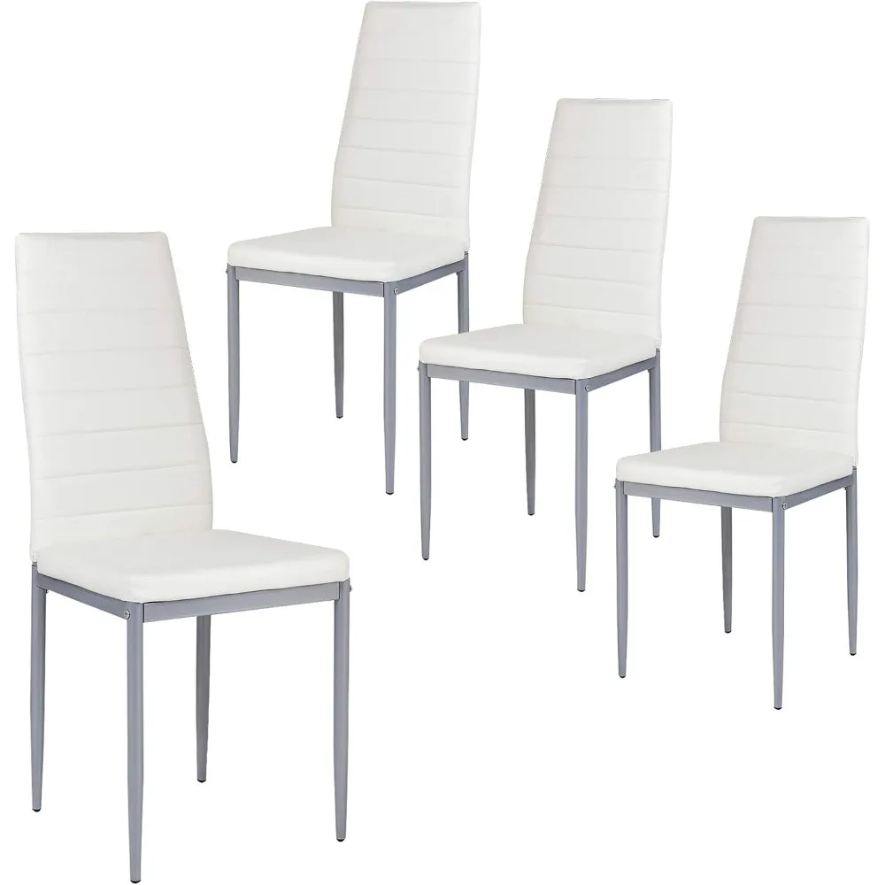 

Set of 4 PU leather dining side chairs, padded seat, foot cap protection, stable frame, heavy-duty high back design