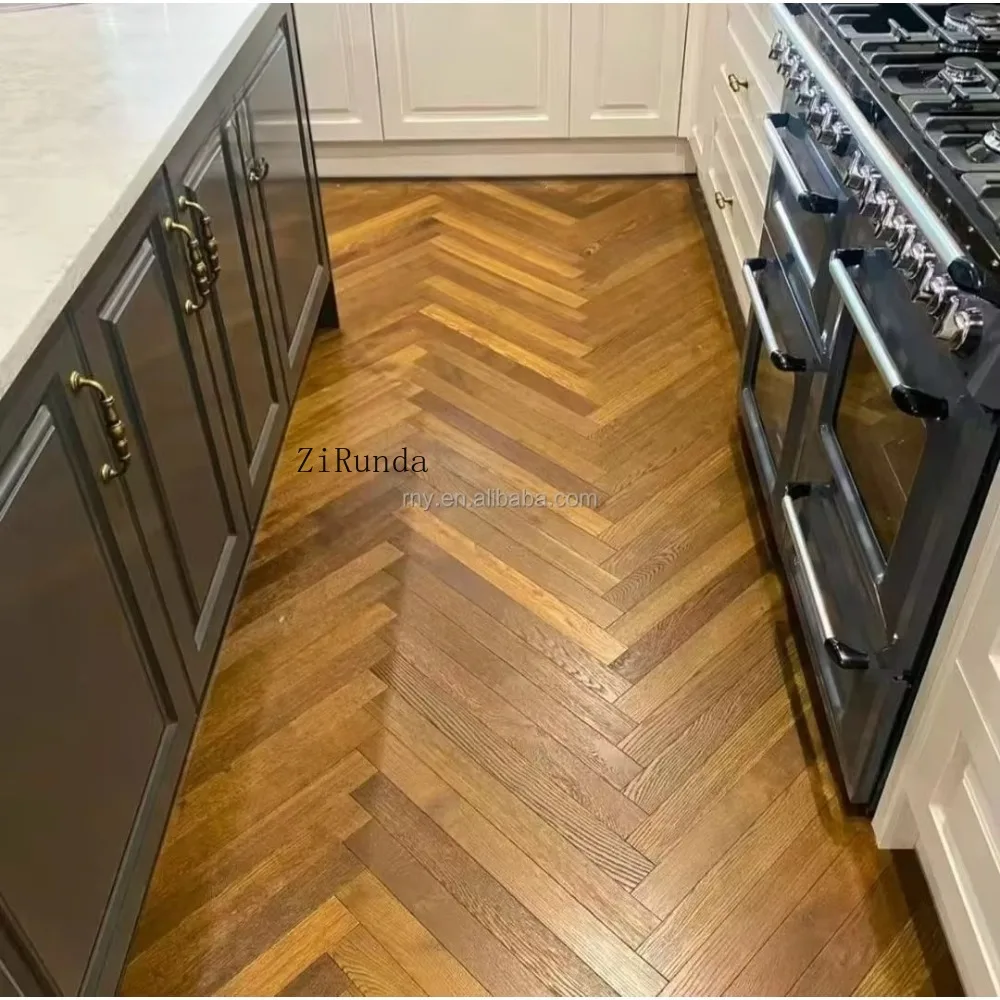 Versión personalizada del piso de madera de ingeniería en espiga, piso de roble blanco parquet de moda
