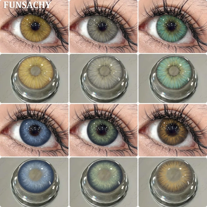 FUNSACHY 2 Stück farbige Kontaktlinsen für Augen, graue Schüler, koreanische grüne Farblinsen, Augen-Make-up-Kontakte, Schönheitskosmetik, jährlich