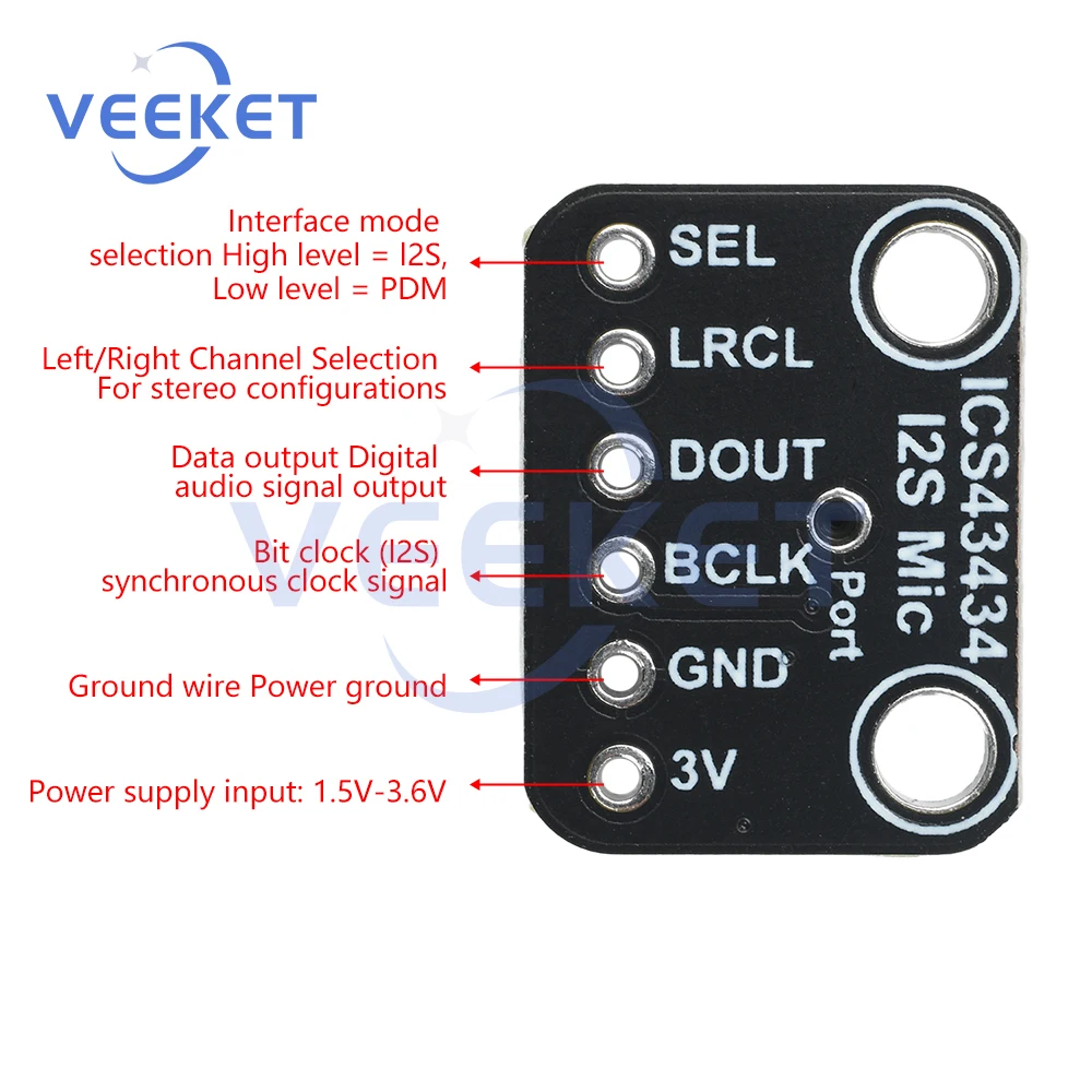 DC 1.5V-3.6V ICS-43434 I2S MEMS Microphone Module Breakout Low Cost Low Pass Filter Module for Audio Applications