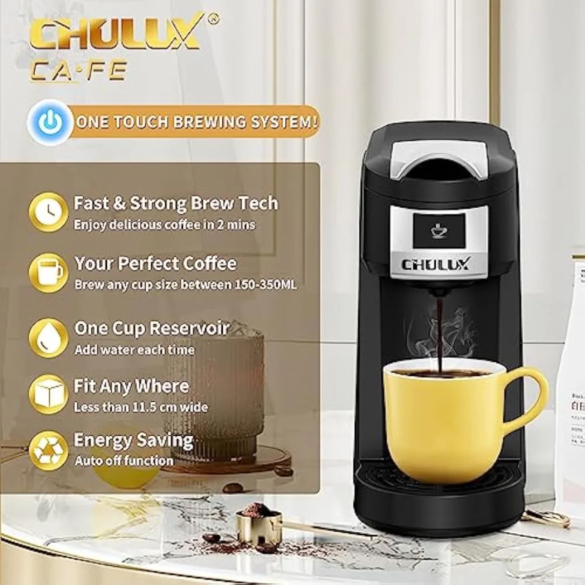 Single Serve Coffee Maker,  5 to 12oz Brew Sizes in Mins, Auto Off Function, Portable Coffee Machine | USA | NEW