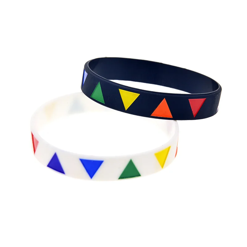 1 PC 1/2 Zoll breites, mehrfarbiges Armband aus Silikon mit geometrischem Logo, trendiger Schmuck für Liebhaber – Detail 5