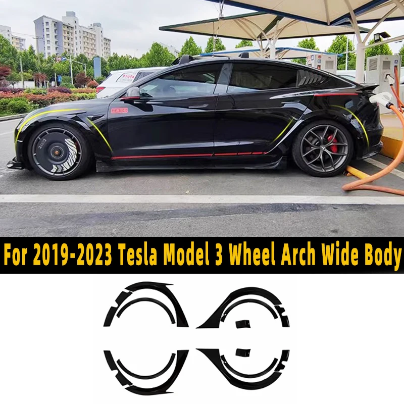 For 2023 21 22 Tesla Model 3 Wide Body Kit  ABS Carbon Fiber Splash Guard Mudguard Exterior Trim Cover Spoiler Wheel Accessories