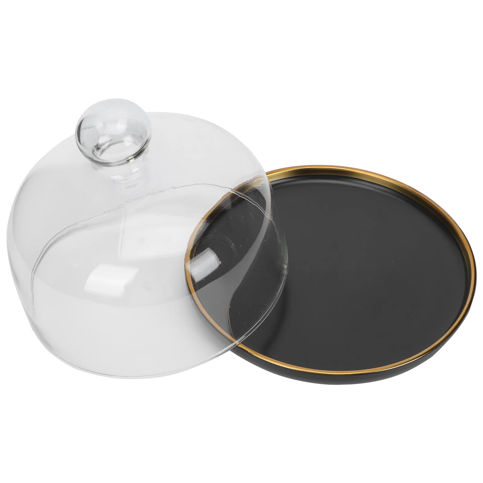 

Dessert Tray with Glass Cover Multi Functional Food Storage Plate Compact Lightweight for Cake Fruit Pastry Serving Portable