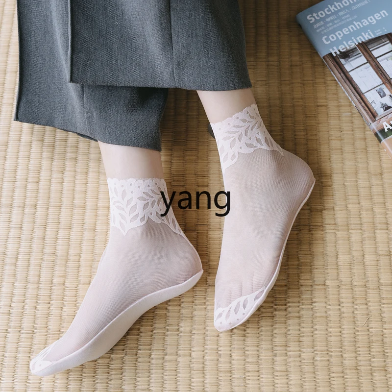 LMM stockings women's short socks mesh socks crystal glass silk summer thin trend