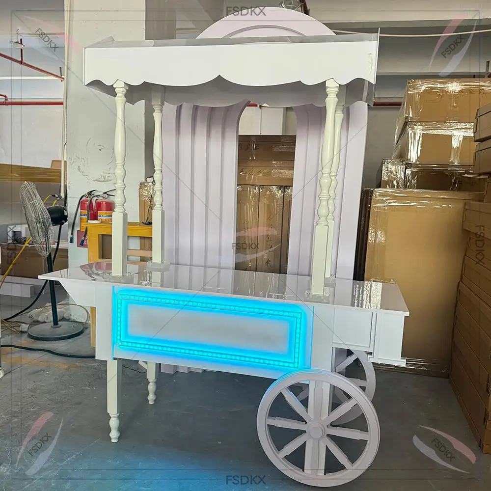 2024 Hot Sale Customized Pvc Pink Red Flower Candy Cart With Wheels For Wedding Christmas Dessert Party Cart