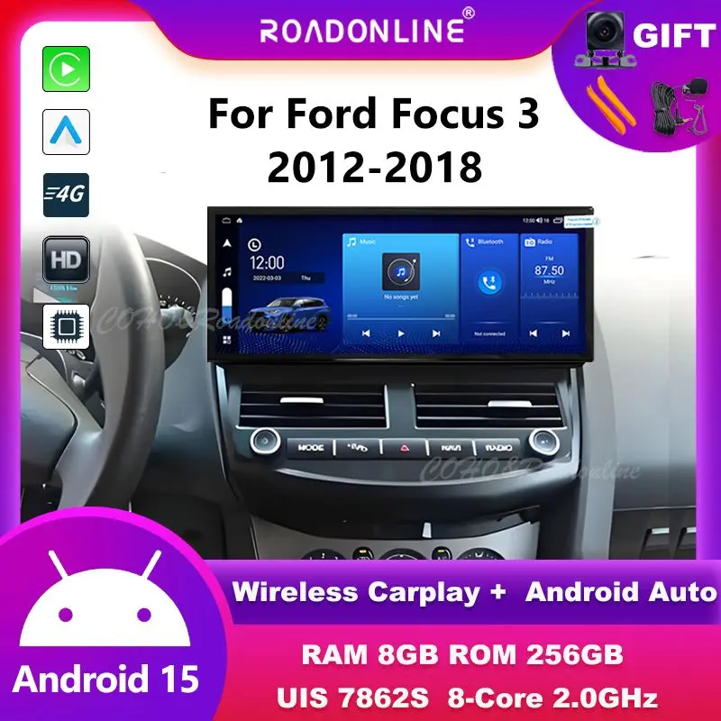 For Ford Focus 2012-2018 Android 15 Car Radio Stereo Wireless CarPlay Android Auto GPS Navigation Touch Screen Multimedia Player