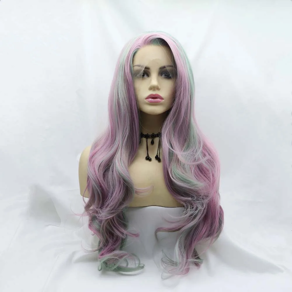 

Парики для косплея, синтетические, из термостойкого волокна, с перехлёстом, фиолетовые/зеленые, разные цвета