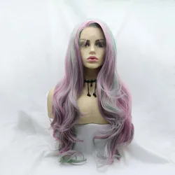 Purple/Green Wigs Mixed Color Wigs Synthetic HightLight Wigs Lace Front Wigs Heat Resistant Fiber Hair Wigs Cosplay Wigs