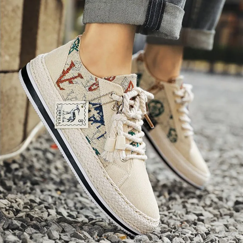 Heren Zomer Canvas Schoenen Luxe Corduroy Desianer Casual Schoenen Voor Heren Platte Bodem Ademende Visser Schoenen Heren Lichte Sneakers