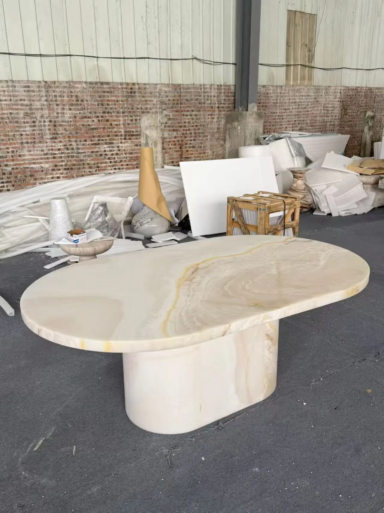 Manufacturers Marble Plinth Cement Side Table Oval Concrete Center Table Marble Stone Travertine Coffee Table