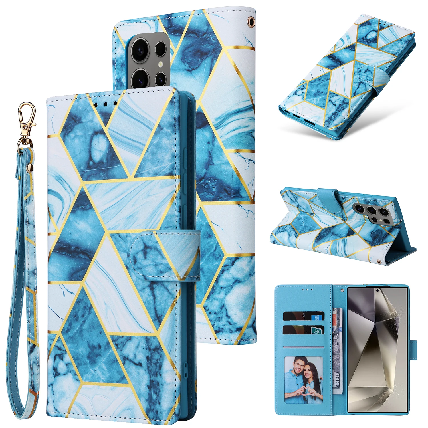 for Samsung Galaxy S25 Ultra Plus S24 FE S23 Marbling Leather Phone Case Flip Card Slot Holder Cover