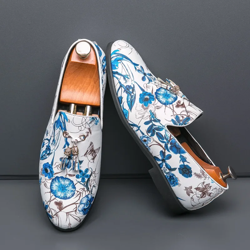 

Pointed Toe Men Printed Pattern Dress Fashion Business Casual Shoes British Stylist Prom Party Wedding Footwear Zapatos Hombre
