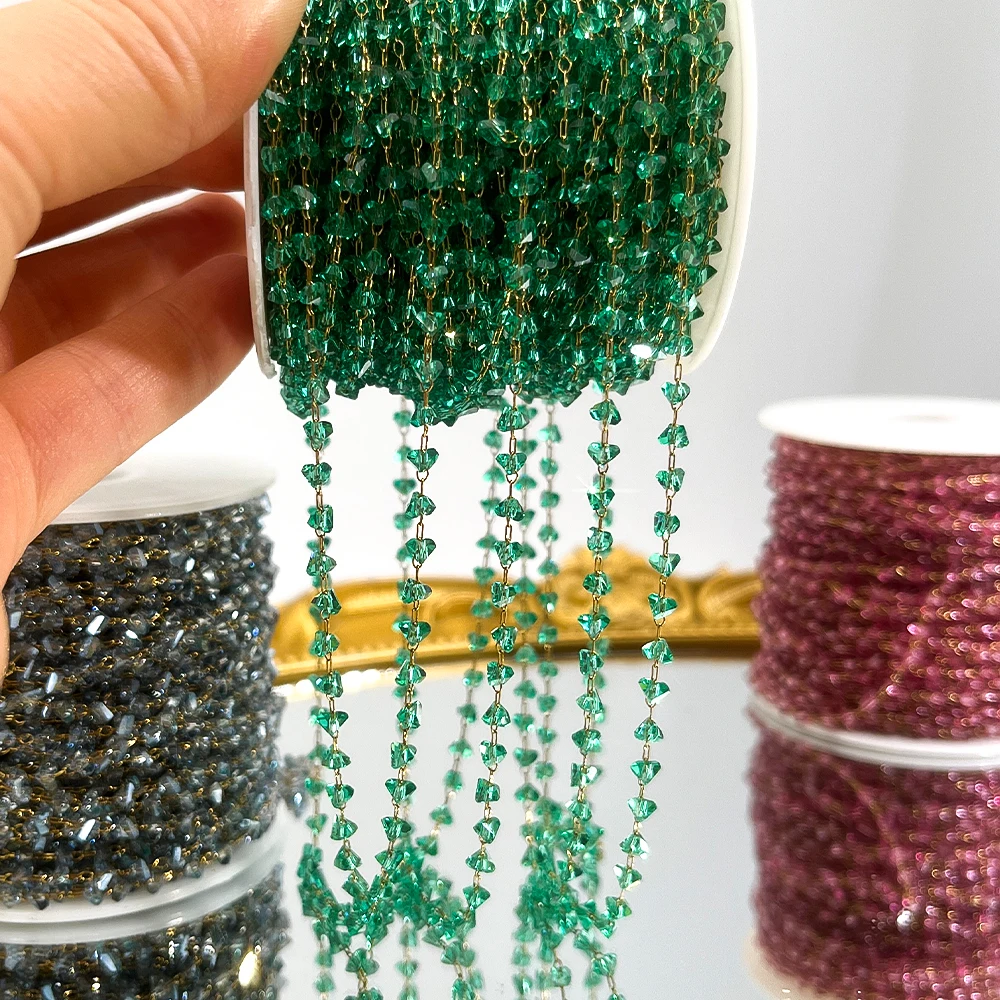 2Meter 1Meter Shiny Color Heart Chain Stainless Steel Glass Grave Stone Bead Chain Necklaces Bracelet Chain DIY Jewelry Findings image 6
