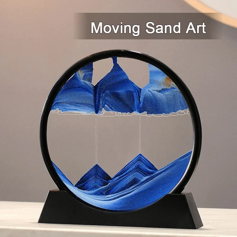 Sandscape Moving Sand Art Picture Round Glass 3D Deep Sea Quicksand Craft Liquid Hourglass Flowing Sand Painting Home Decor Gift