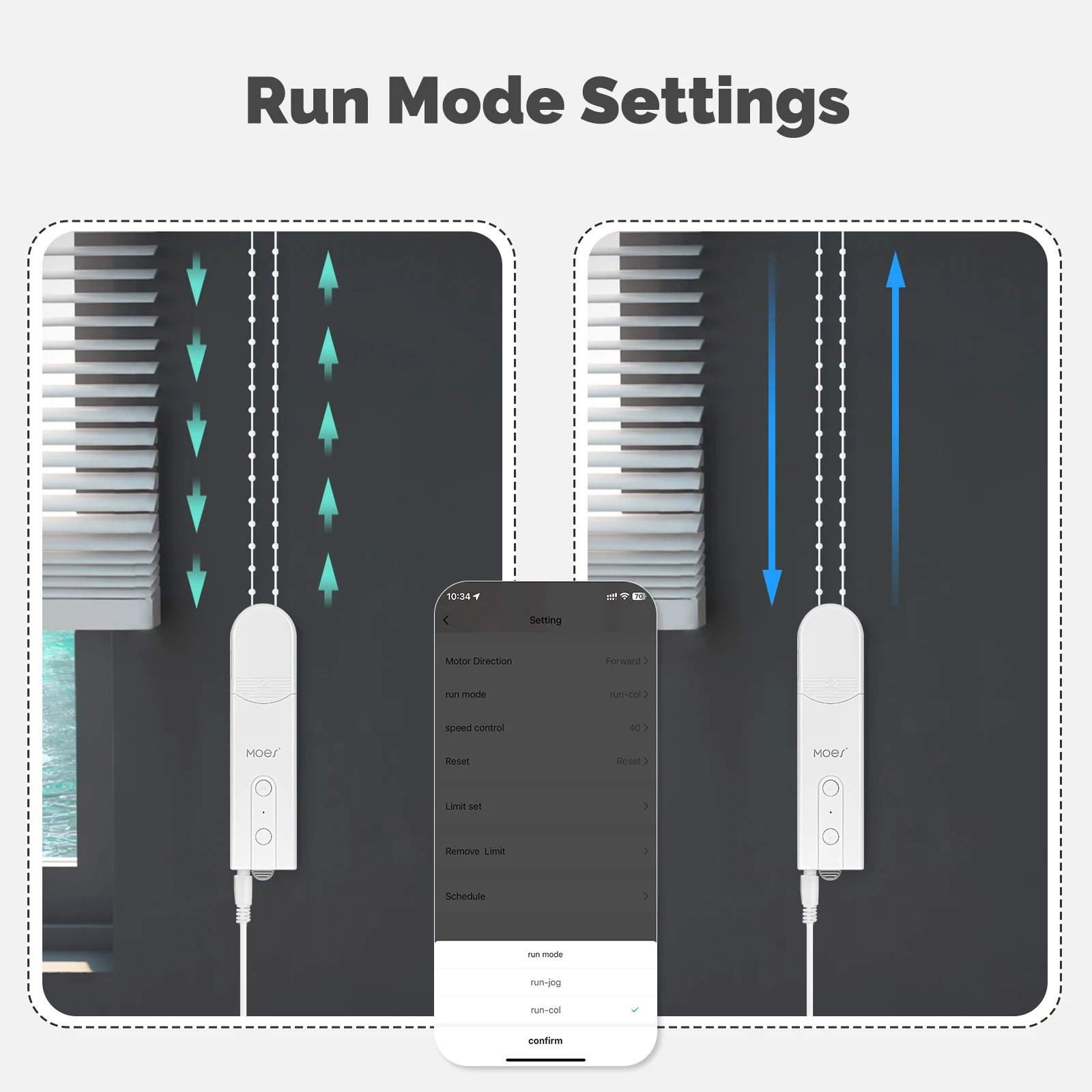 Jog Mode and Continuous Mode settings in the Tuya app