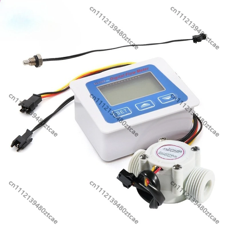 G3/4 Inch Thread Water Flow Sensor With Temperature Probe Portable Digital Flow Meter Battery Powered