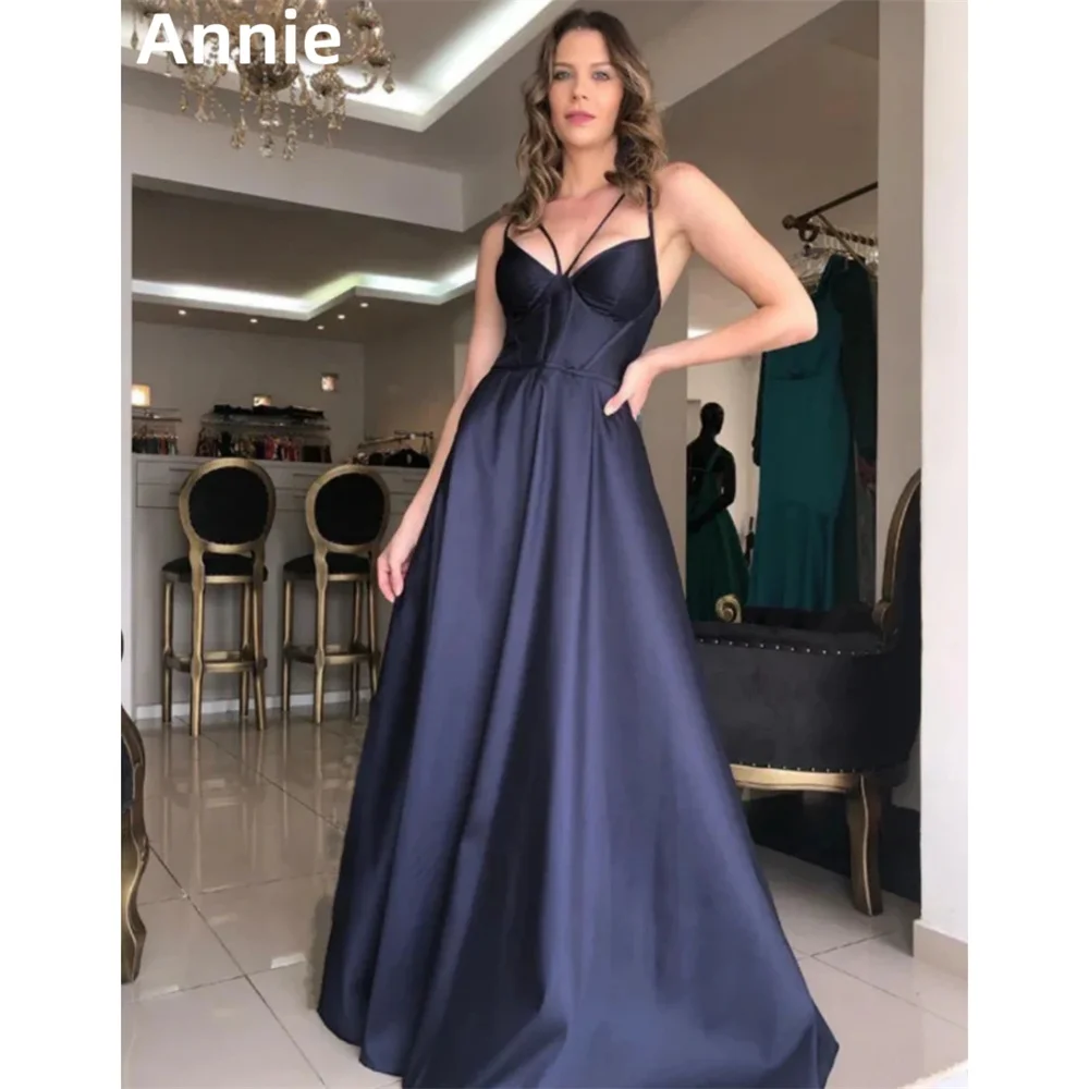 Annie granatowa niebieska suknia balowa satynowa linia elegancka damska suknie wieczorowe damskie formalne okazje ślubne suknie szaty De Soirée