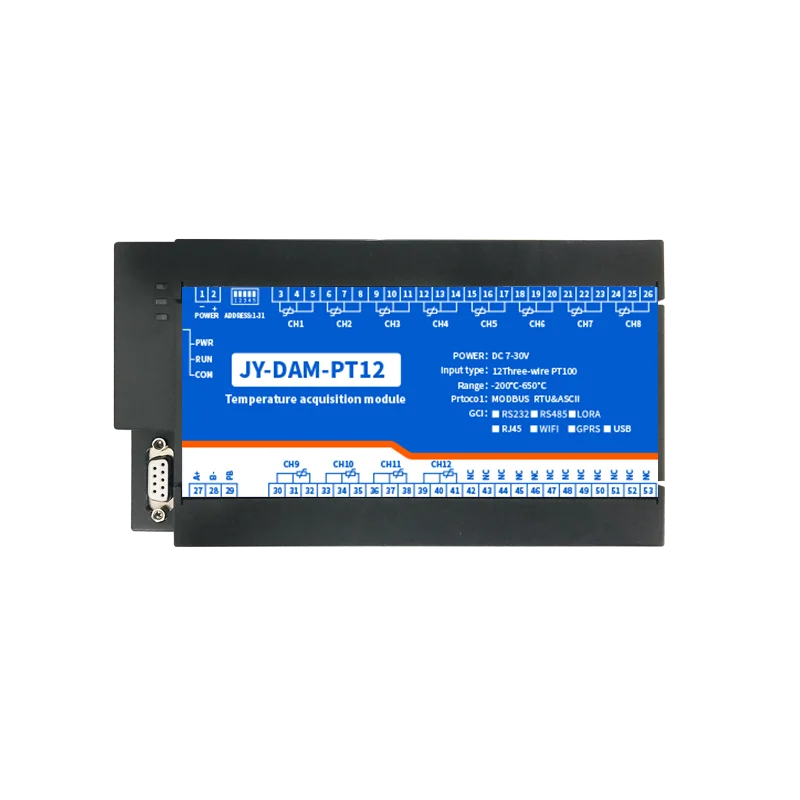 High-precision 12/10-bit three-wire PT100 temperature acquisition module RS232 isolation 485 wireless network temperature measur