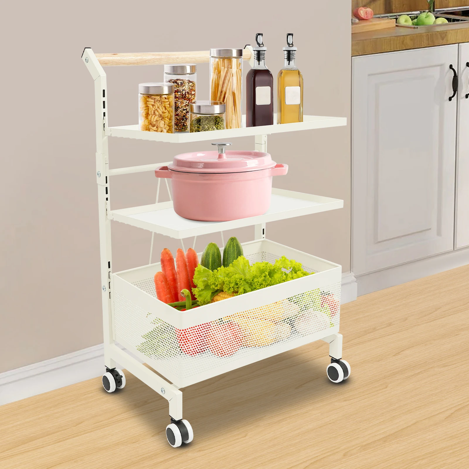 Lagerregalwagen Weiß/Schwarz Rostbeständiger Lebensmittelwagen mit Rädern für Küche/Wohnzimmer/Schlafzimmer/Schlafsaal/Badezimmer – Detail 5