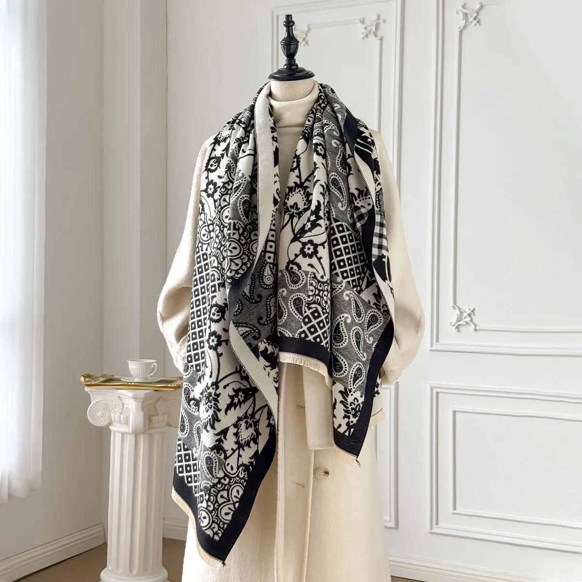 

Luxury Print Scarf for Women Warmer Winter Faux Cashmere Pashmina Scarves Shawls Female Thick Blanket Wraps Foulard