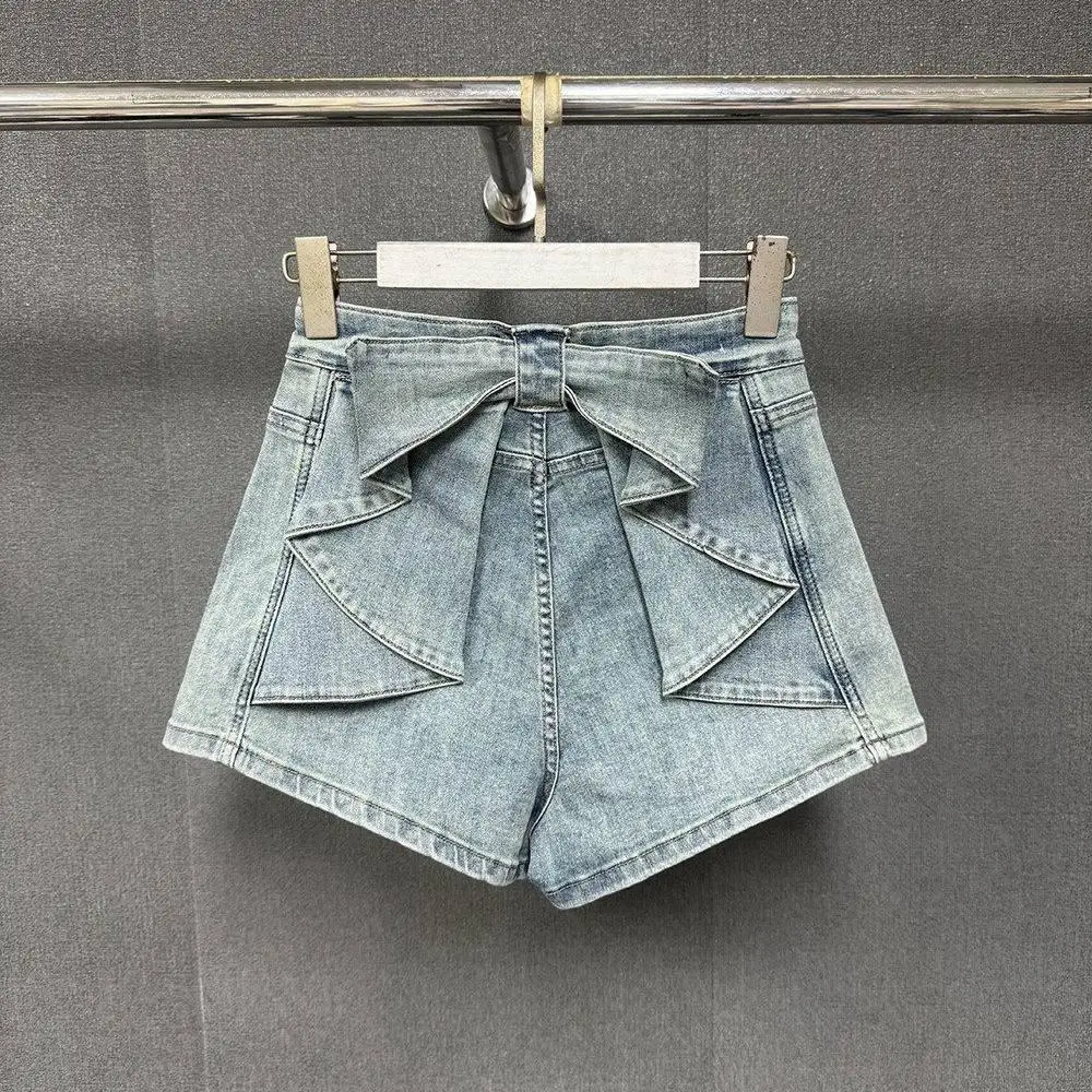 Retro Women's Summer New High-waisted and Thin Spice Girls Bow Shorts Hip-wrapped Hot Pants