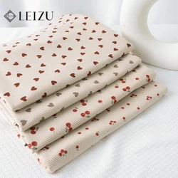 0.5/1/2Yard Ribbed Corduroy Fabric Cute Cherry Heart Print Spring Autumn DIY Sewing Fabric Making Pants Jacket Clothing Cloth