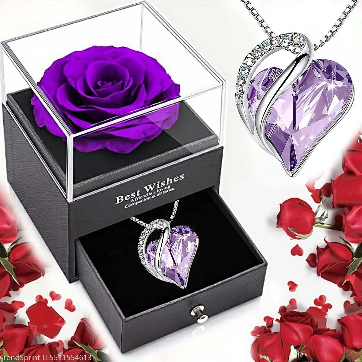 Ocean Heart Love Necklace With Eternal Rose Jewelry Box Romantic Gift For Girl Women Valentine's Day Mother's Day Present - view 2