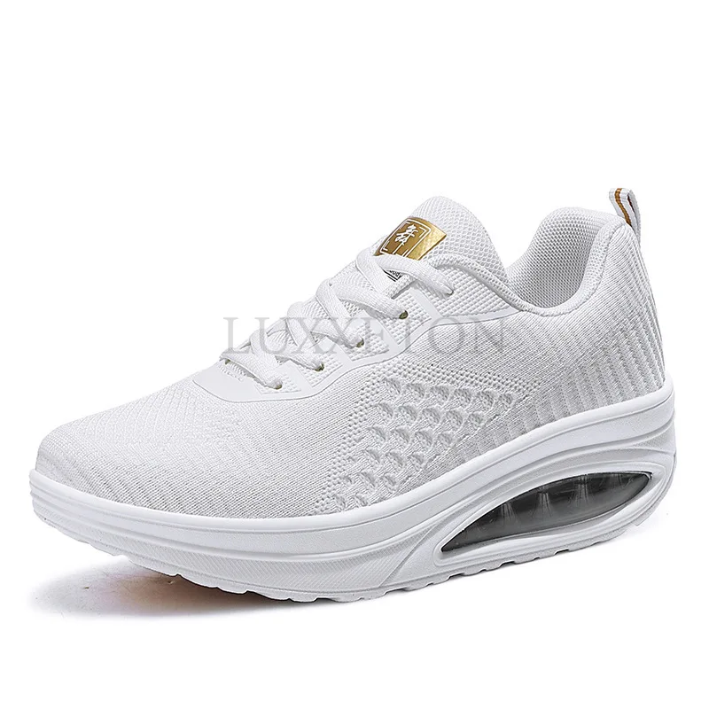 Mesh Air Cushion Thick Sole Sports Shoes for Women Comfortable Breathable Casual Lightweight Lace Up Outdoor Travel Shoes