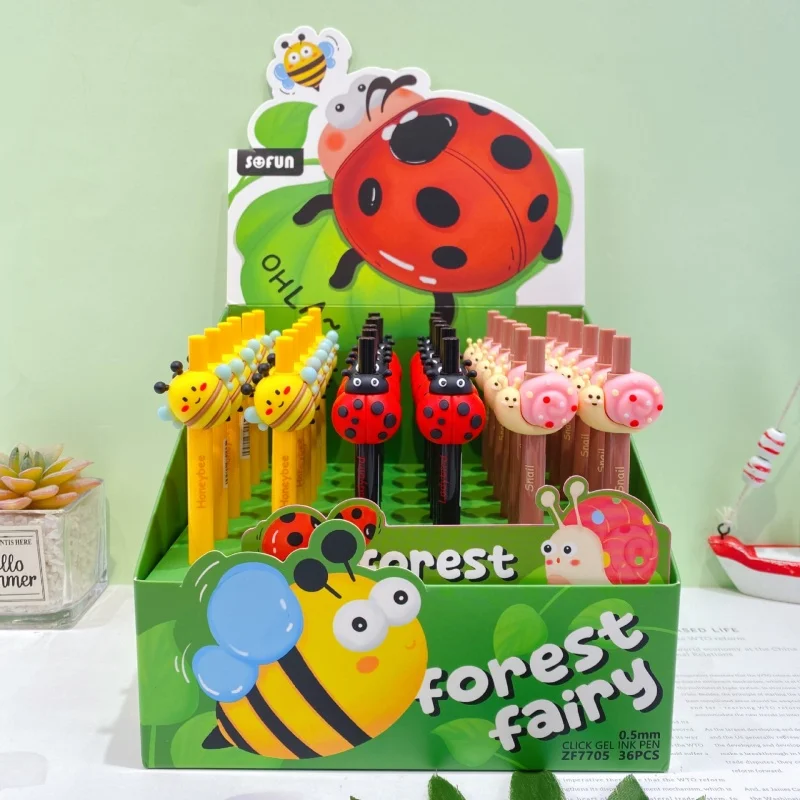 

36 шт./лот, креативная гелевая ручка в виде пчелы, улитки, божьей коровки, милые 0,5 мм, нейтральные ручки с черными чернилами, рекламный подарок, офисные школьные принадлежности