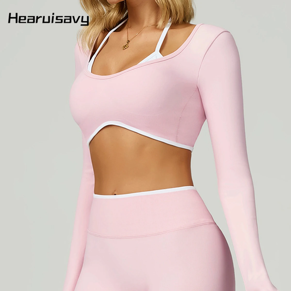 

Hearuisavy женские спортивные топы для спортзала, бесшовная рубашка с длинными рукавами для фитнеса, дышащая одежда для йоги, укороченный топ для бега, пилатеса и тренировок