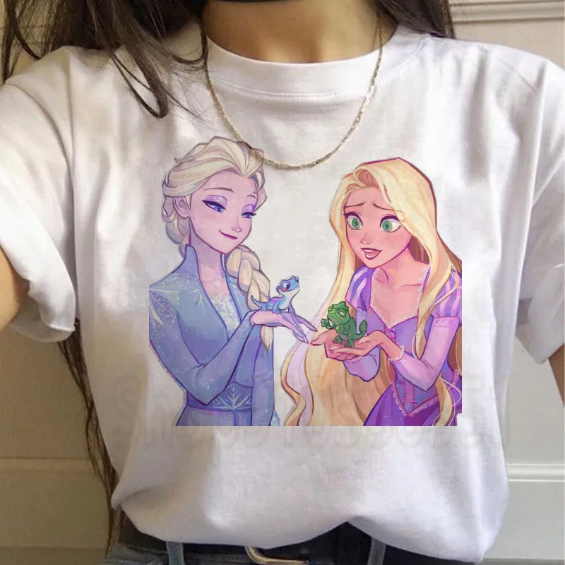 2025 New Tee Shirt Girl Clothing Short Sleeves for Women's T-shirt Princess Elsa Rapunzel Tops High Quality Frozen Anna Clothes