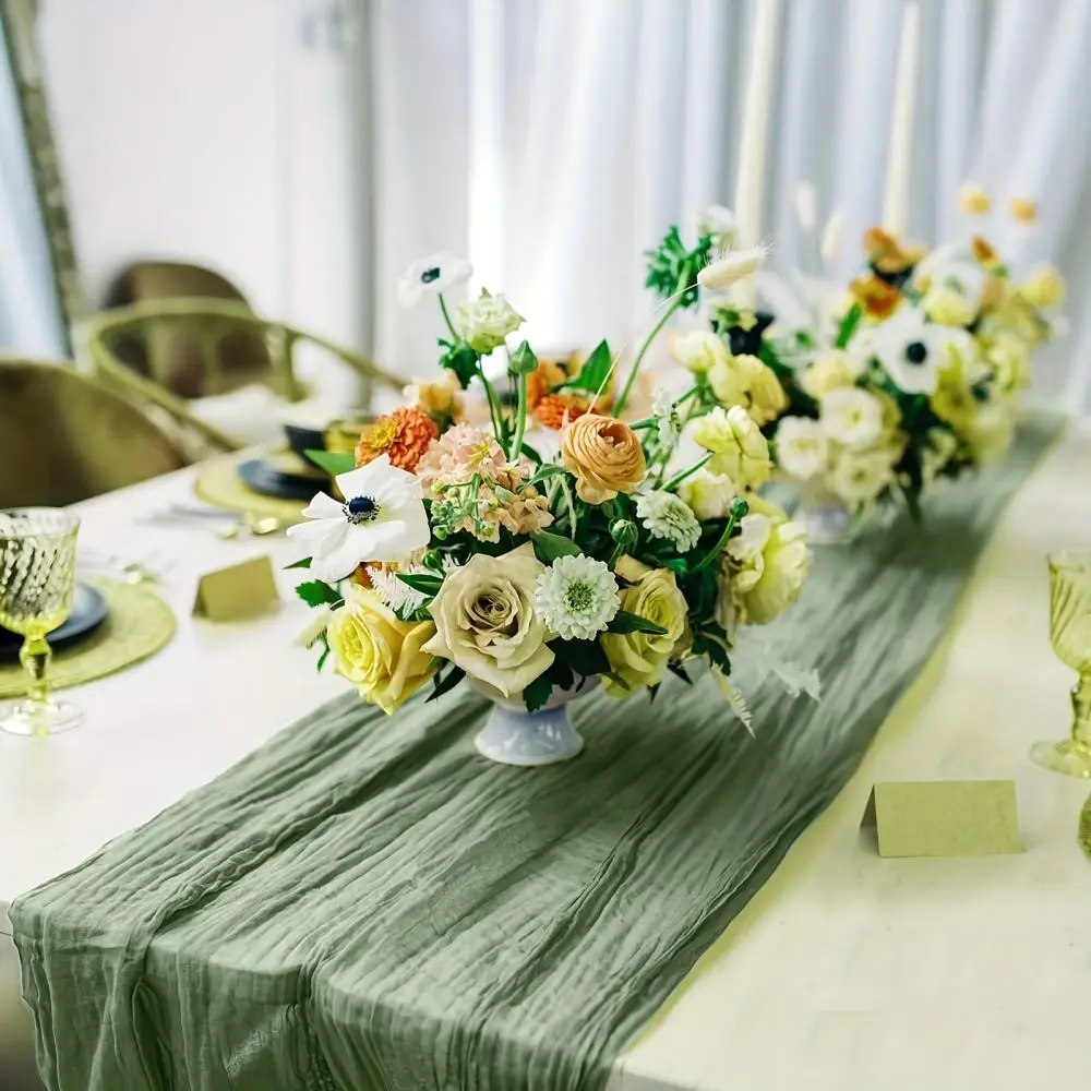 Boho Cheesecloth Table Runner Solid Color Gauze Tablecloth Wedding Birthday Party Banquet Rustic Home Decor Textile Runner