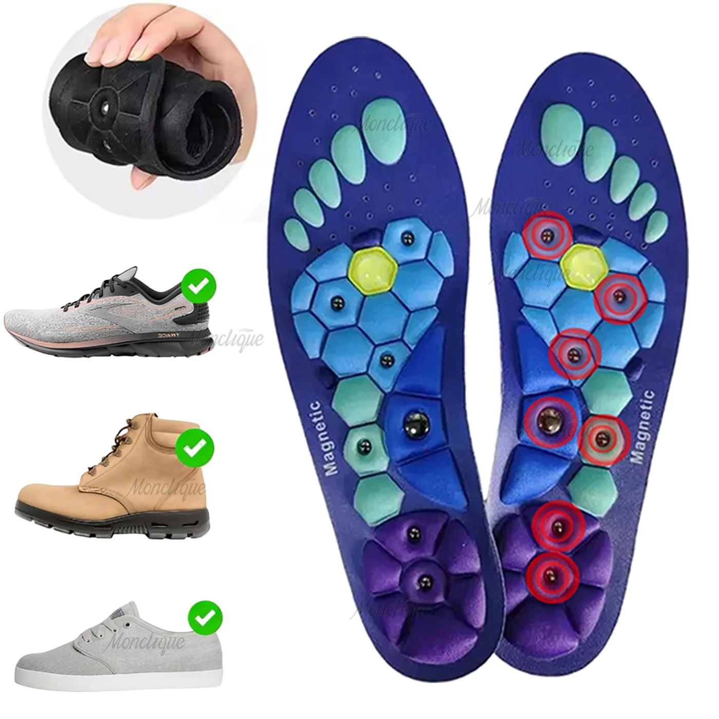 

1 Pair Foot Massage Insoles Stone Therapy Reflexology Shoe Pads Anti-fatigue Acupressure Insole Magnet Technology Support Insole