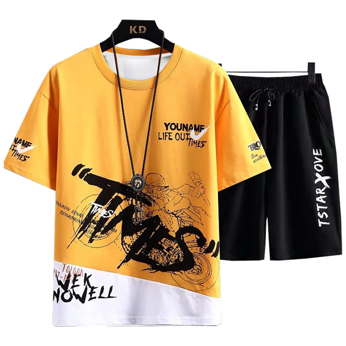 Men's Short Sleeved T-shirt Casual Shorts Set Round Neck Letter Print Pattern Spring Summer Young People's Student Clothing
