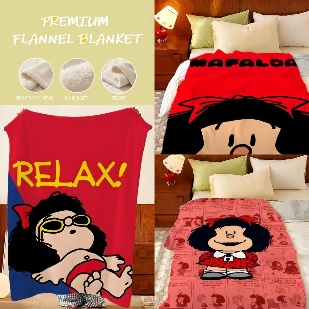 Anime Mafalda Throw Plush Flannel Throw Blanket, Sofa Bed Travel Picnic Home Textile Decor