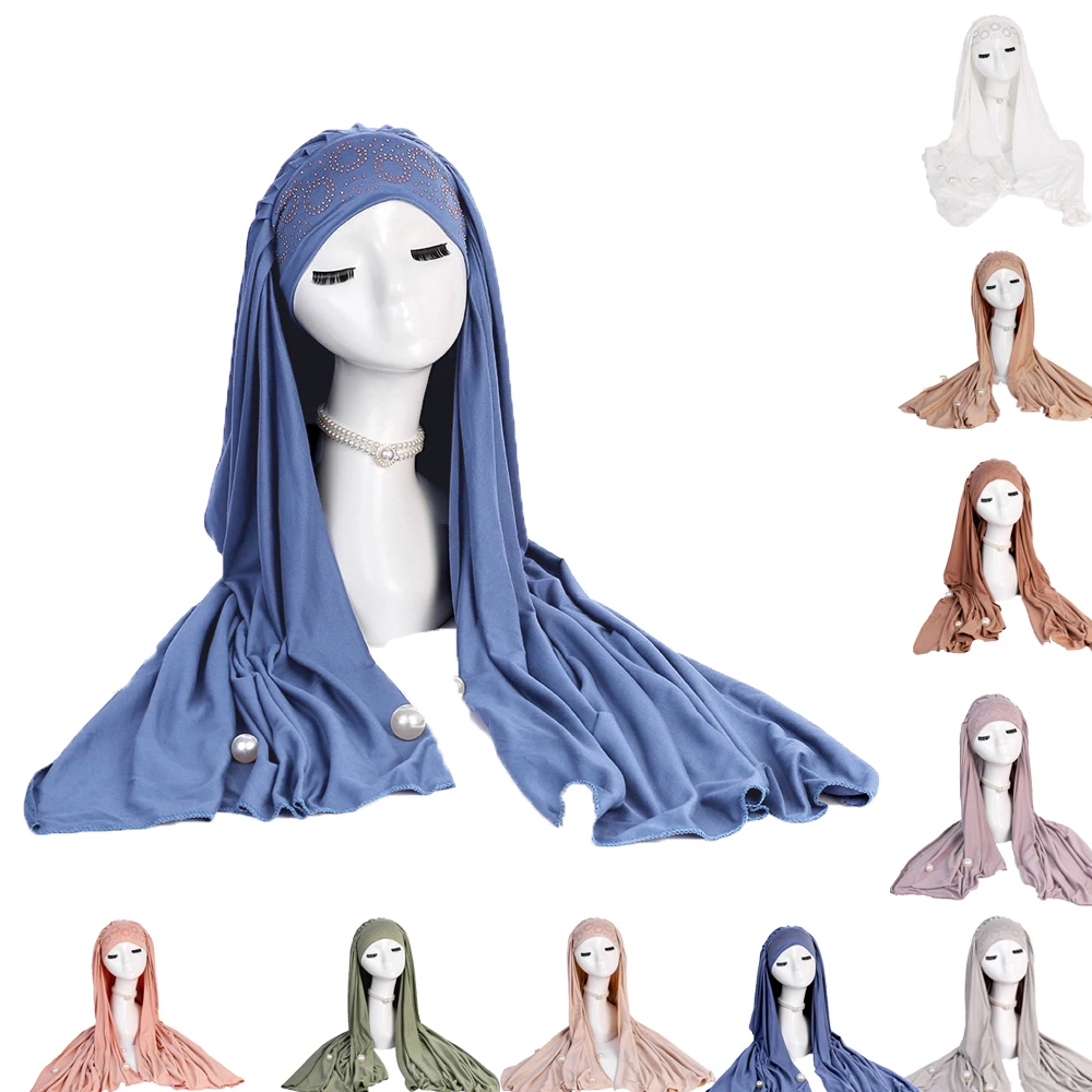 

Fashion Jersey Hijab Scarf Long Muslim Shawl Plain Soft Turban Tie Head Wraps for Women Africa Headband Headscarf Amira 170X60CM