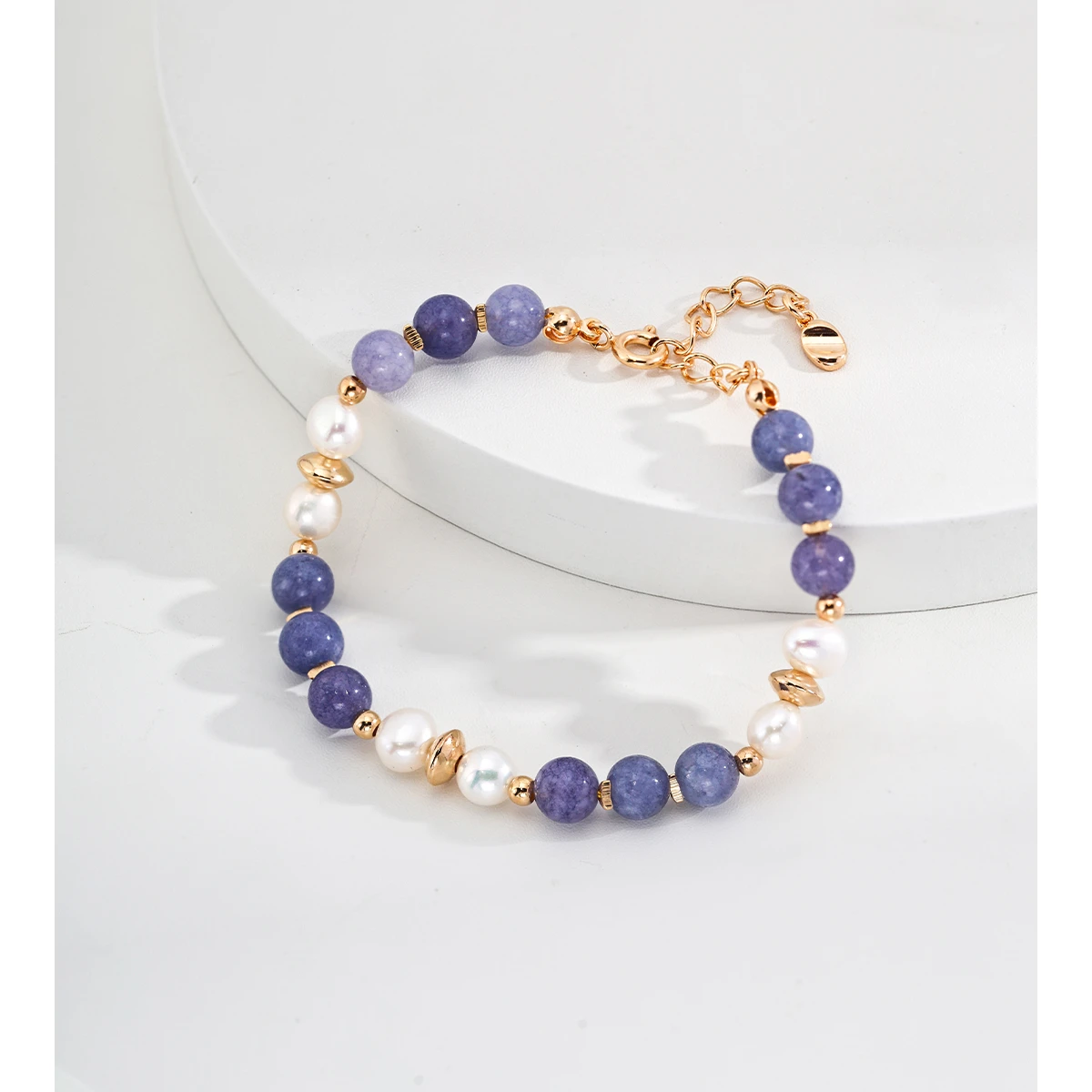 S925 Pure Silver 18k Gold Simple Natural Pearl Purple Lithium Radiance Bracelet Length 16cm+3cm Pearl 5mm 102108