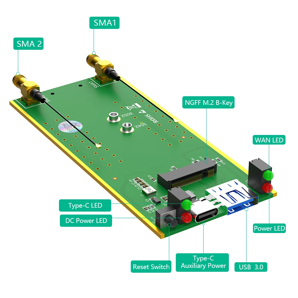 New Version NGFF(M.2)  key B to USB 3.0 Adapter with card Slot  and additional power for 3G/4G/5G Module