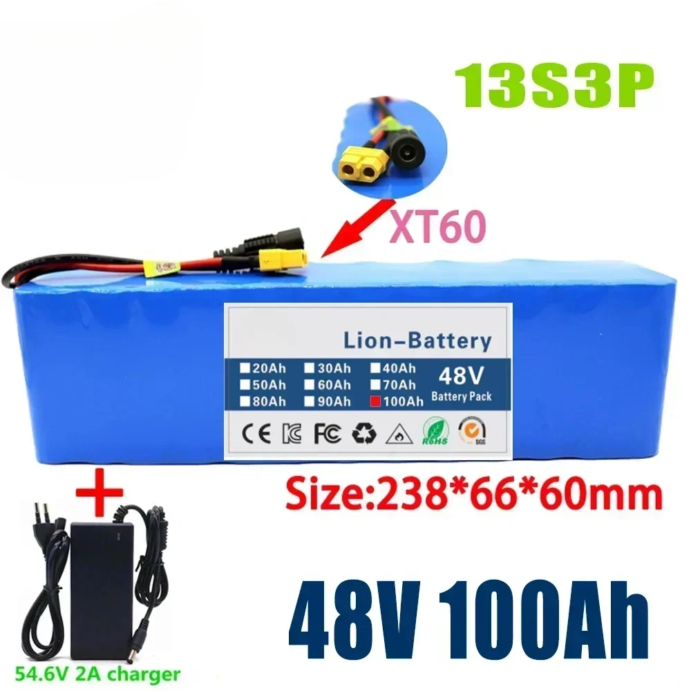 2024 New 13S3P 48V 100000mAh 100Ah lithium-ion battery pack with 1000W BMS rechargeable backup battery