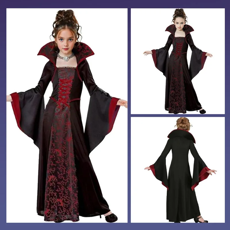 Halloween Schwarze Hexe Vampir Cosplay Kostüm für Kinder Mädchen Disfraz Karneval Verkleidung Party Kinder Aufführungskleidung – Detail 7