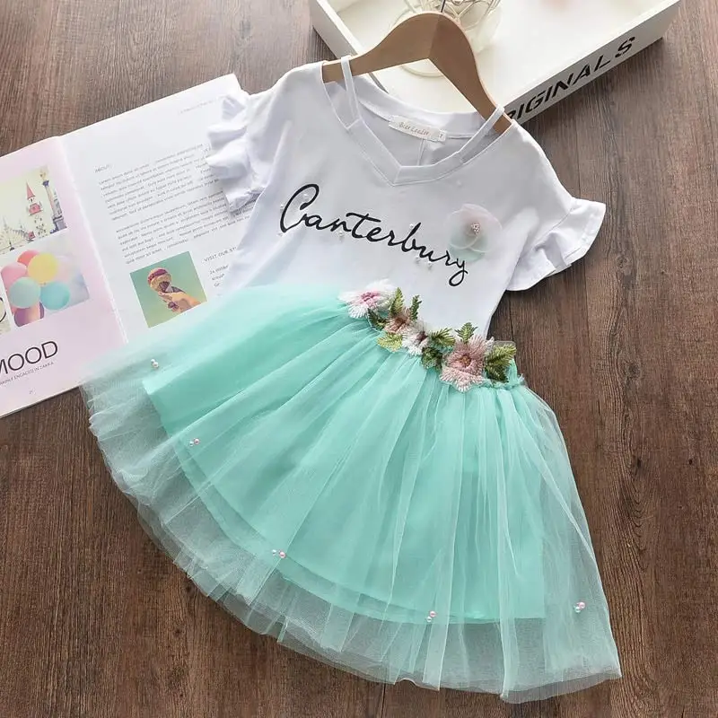 Kids Girls Casual Clothing Sets New Summer Baby Girl White Sleeveless Vest And Floral Skirt Suits Children\'s Bow Cute Outfits