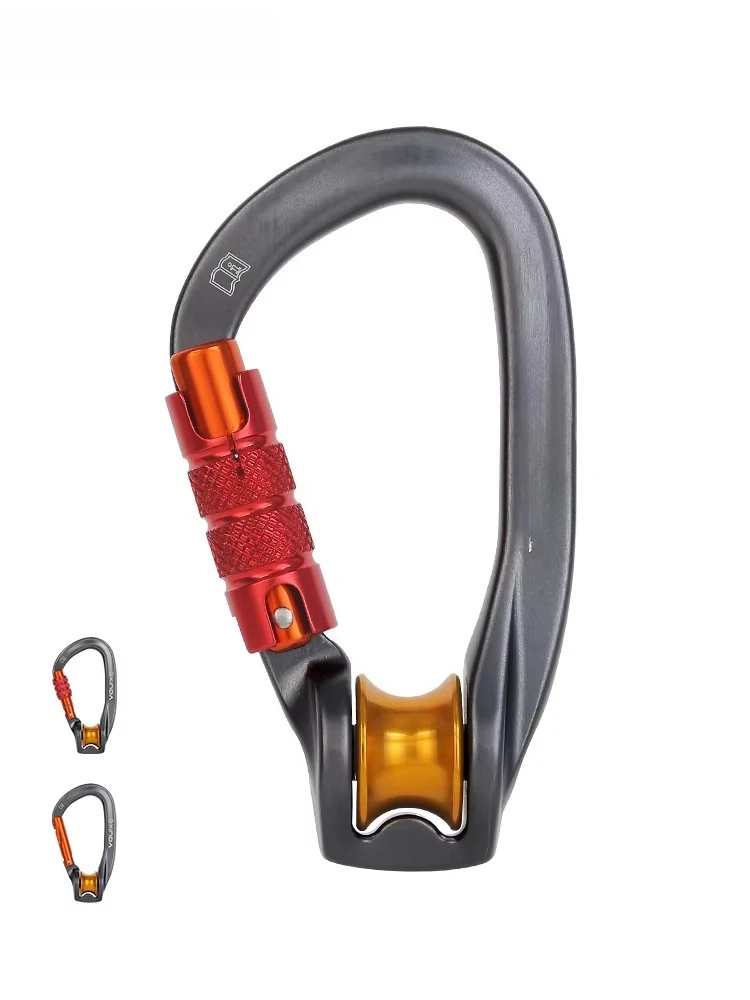 Outdoor Pulley Carabiner Mountaineering Safety Buckle Lock Cross Strop Equipment Bearing Pulley Hook