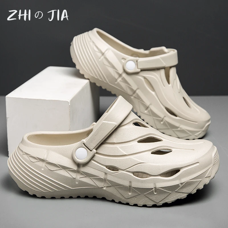 

Мужские популярные тапочки на толстой подошве, летние сандалии, обувь с отверстиями из ЭВА, уличная дышащая пляжная быстросохнущая обувь, обувь большого размера