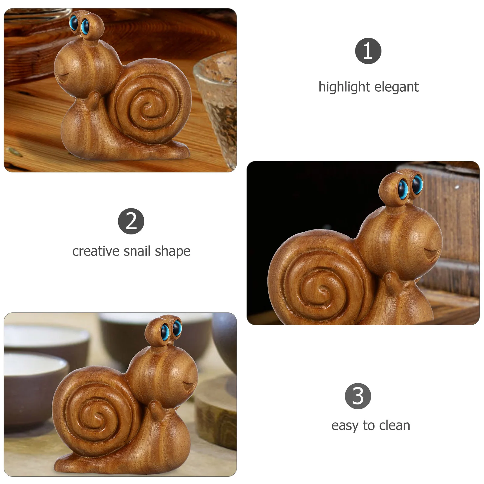 

Wood Carving Snail Tea Pet Home Decor Mini Figurine Fashion Accessories Wooden Decorative Desk