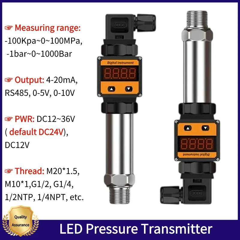 Pressure Transmitter LED Display 4-20mA 0-5V 10V Output Air Water Liquid Oil Transducer Vacuum Pressure Negative Pressure Sensor