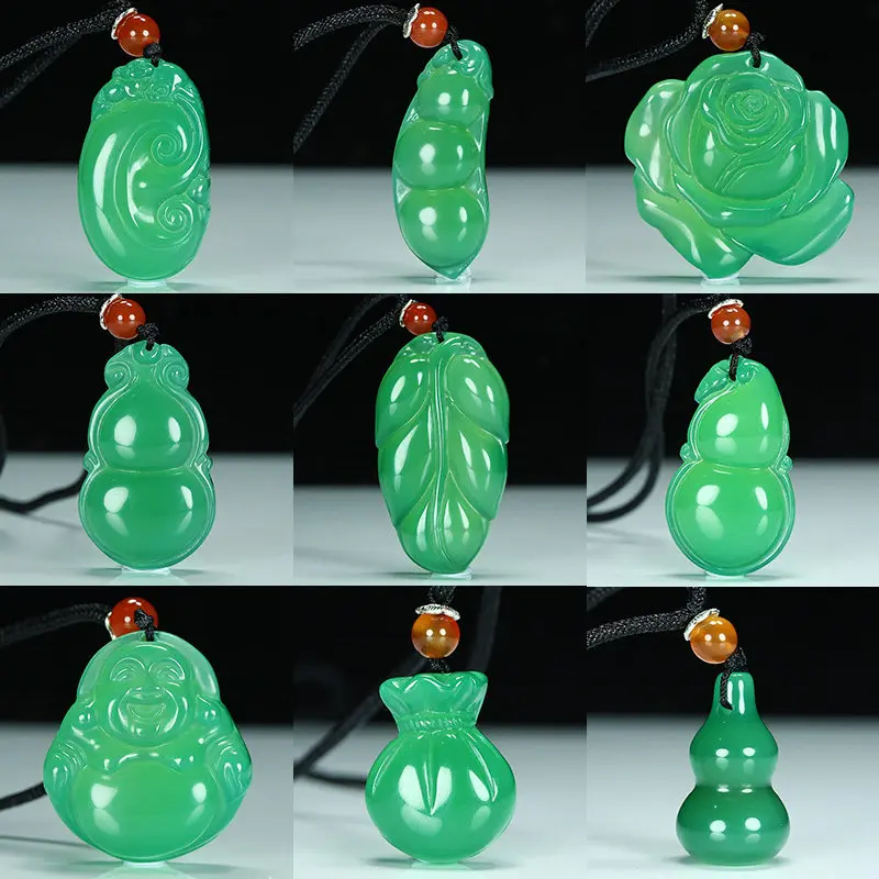 Natural Chalcedony Pendant for Men Women Ice Jadeite Color Gemstone Necklace Lucky Money Attract