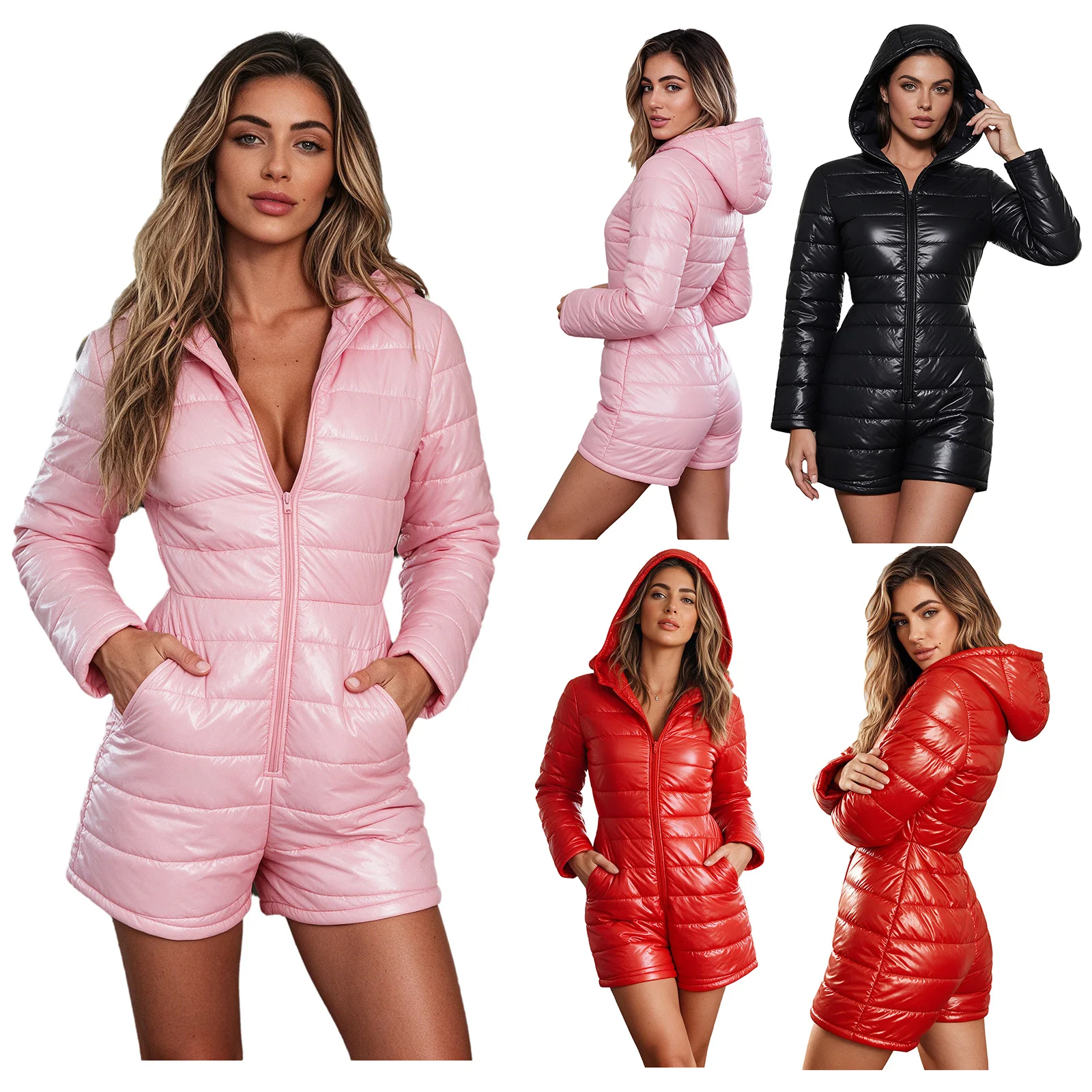 Women Men Water Resistant Padded Hooded Bodysuit Long Sleeve Thigh Length Jumpsuit for Skiing Outdoor Sports Elderly Adaptive